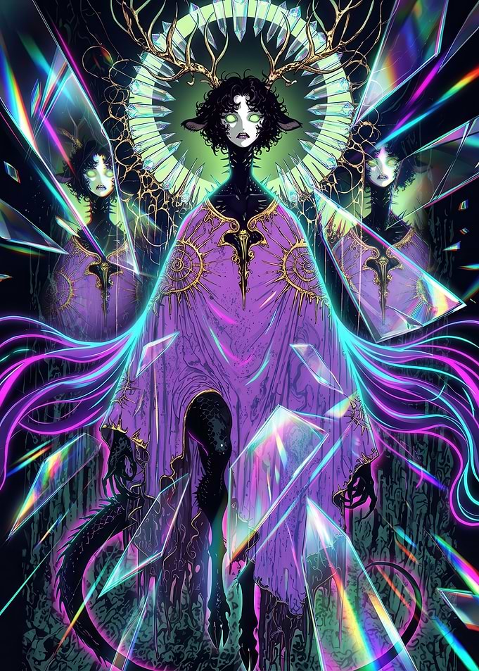 Ethereal Crystal Deer Deity Illustration