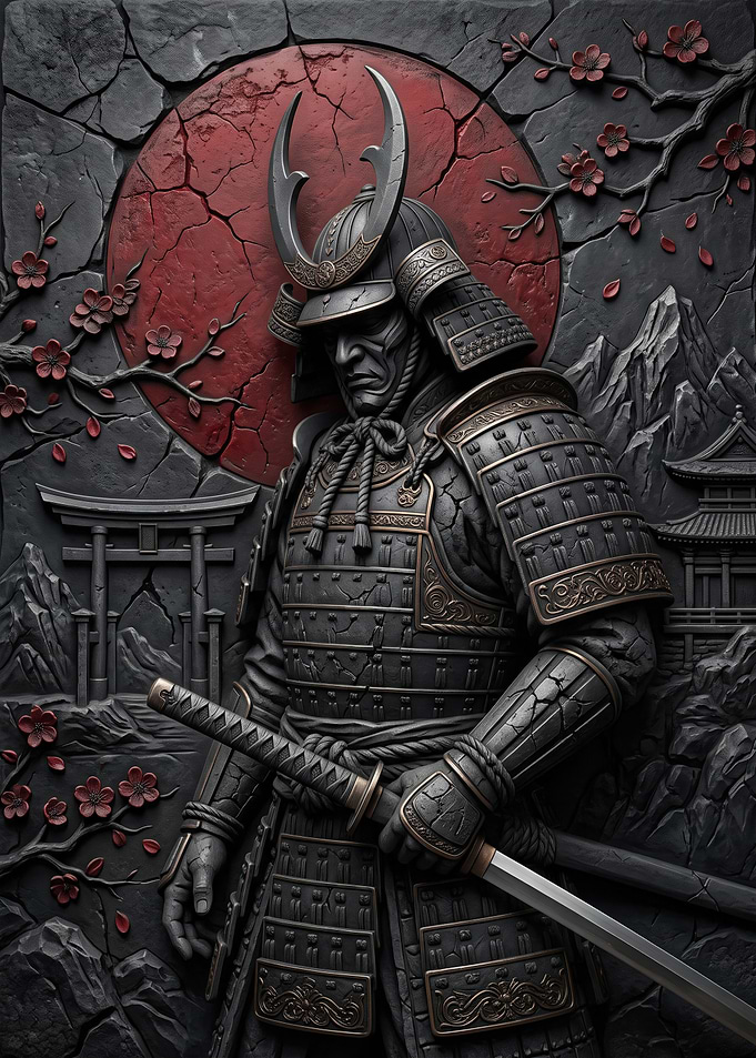 Stone Relief Samurai Warrior Wall Art