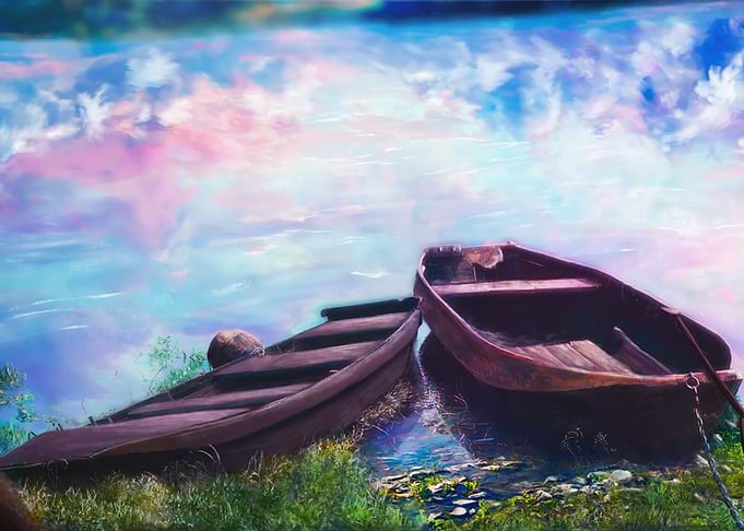 Two Wooden Boats by the Water