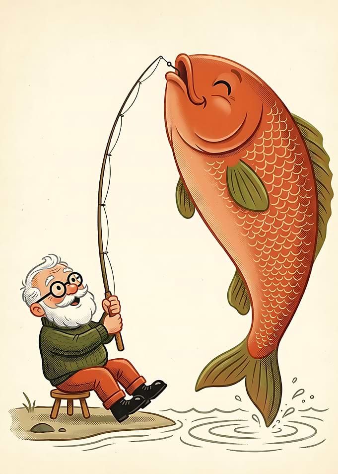 Old Man Catching Giant Fish