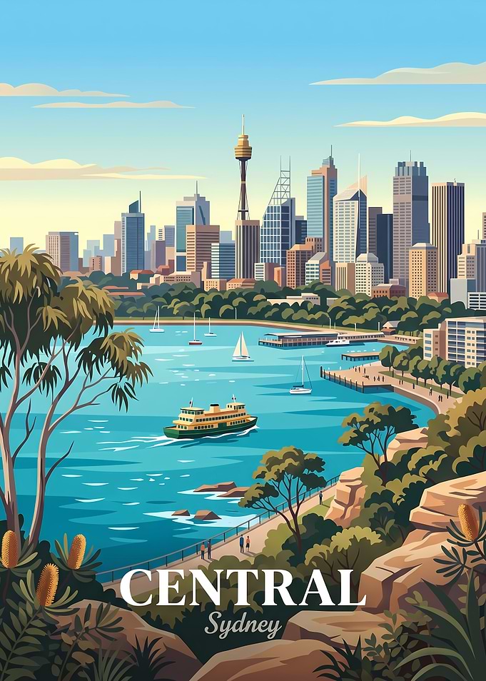 Central Sydney Travel Poster Illustration
