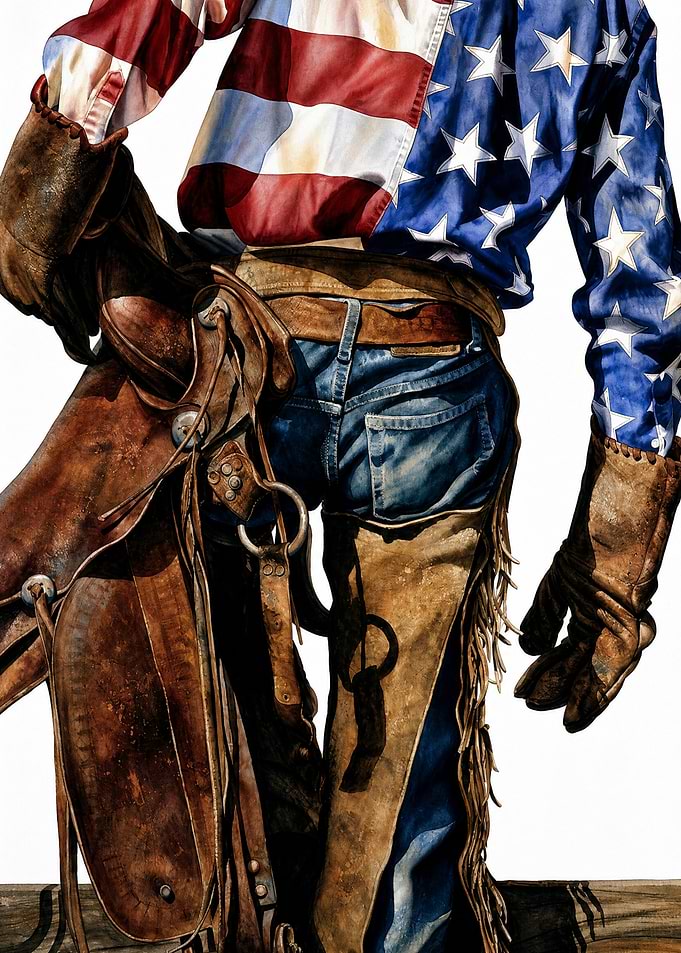 Patriotic Cowboy with Leather Saddle