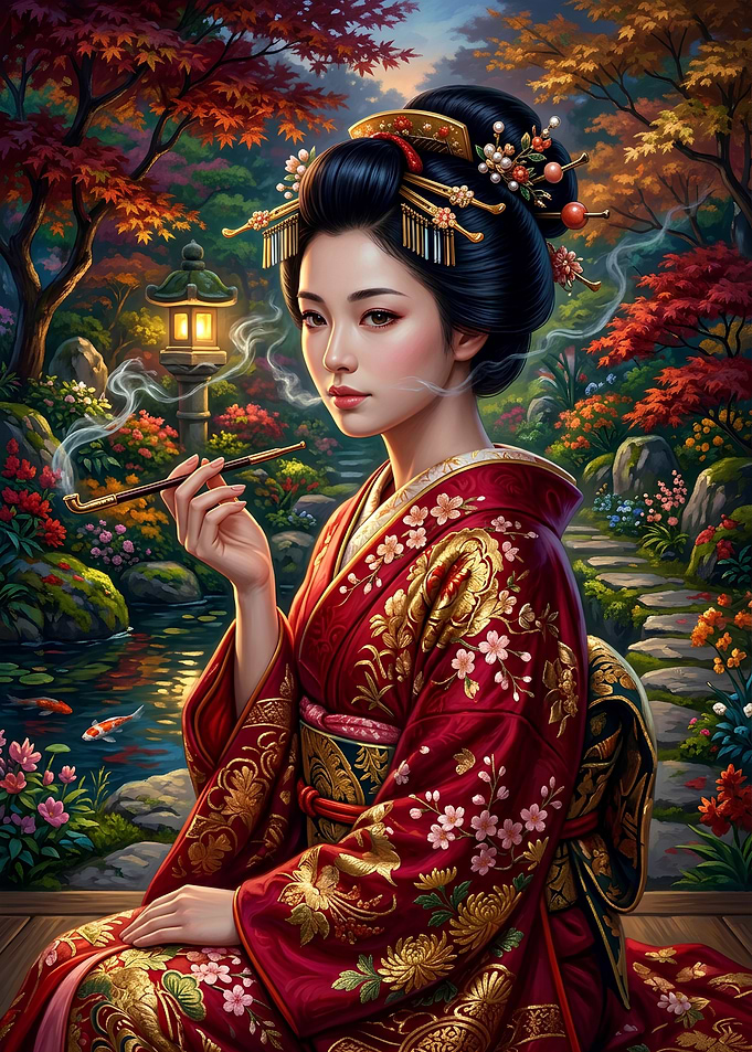 Elegant Geisha in Traditional Kimono
