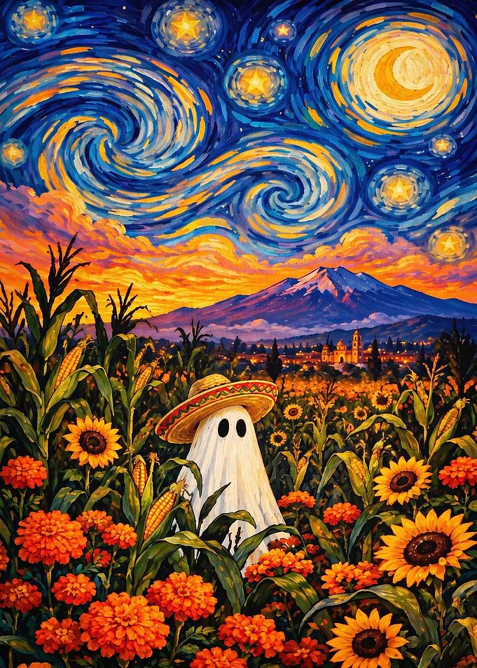 Starry Ghost Sunflower Art Poster