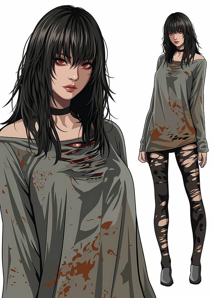 Anime Girl in Distressed Zombie Outfit