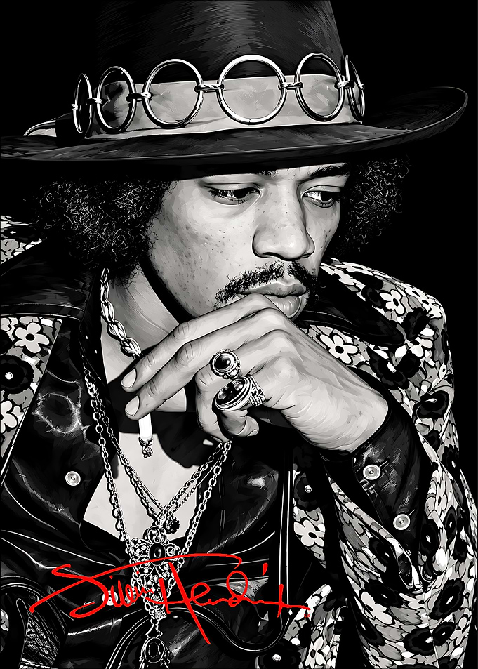 Jimi Hendrix Black and White Portrait