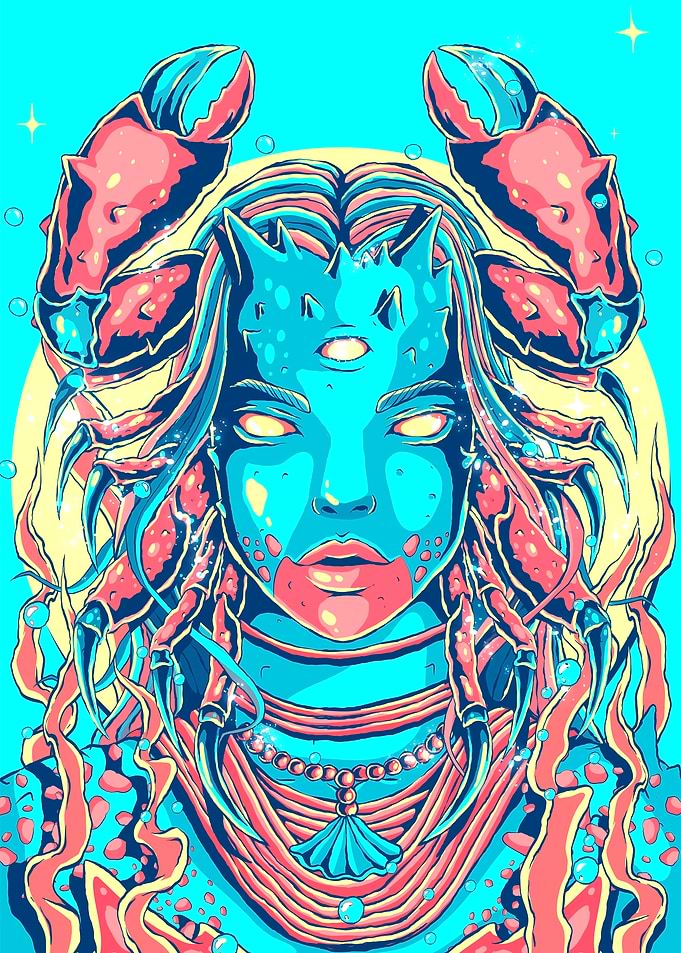 Cancer Zodiac Goddess Illustration