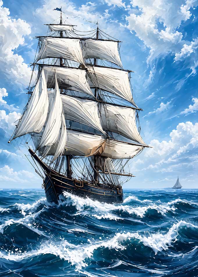 Majestic Tall Ship Sailing Rough Seas