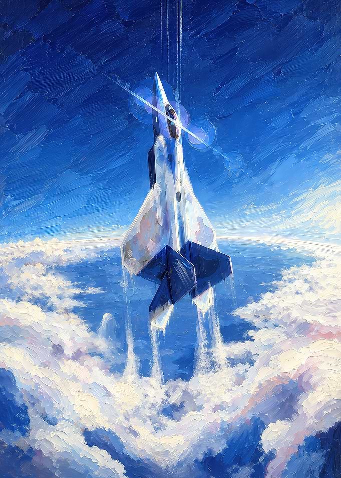 Oil Painting of Fighter Jet Ascending