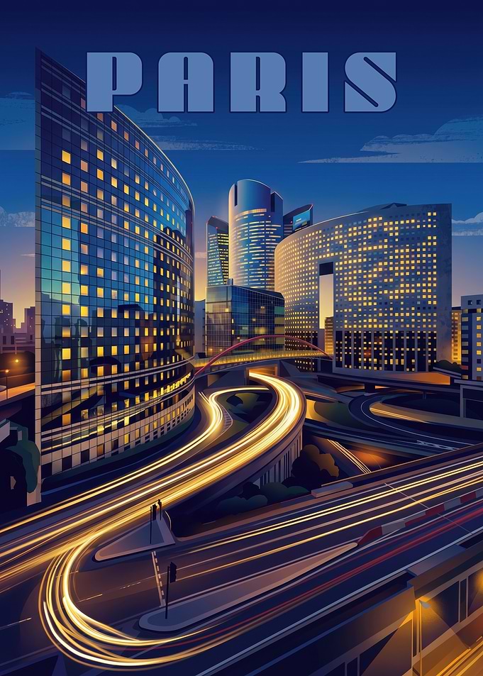 Paris La Défense Night Cityscape Poster