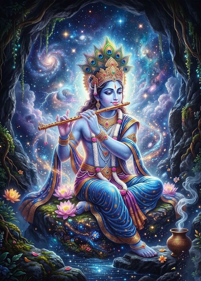 Krishna Cosmic Flute Deity Poster