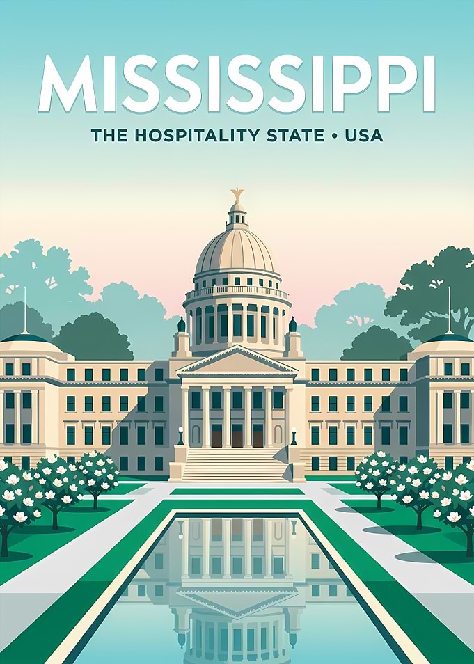 Mississippi State Capitol Travel Poster