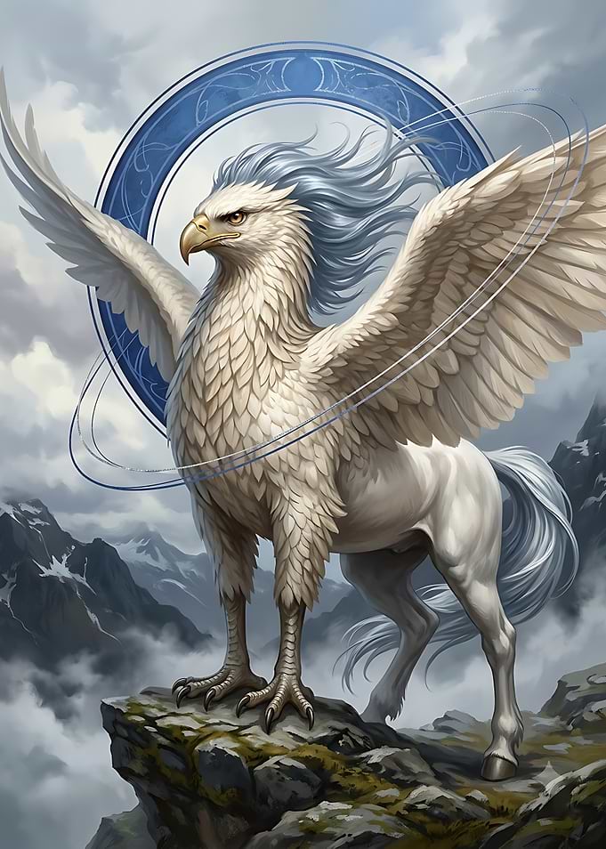 Majestic White Griffin on Mountain Peak