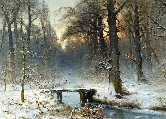 A January Evening in the Hague Woods Winter Snow Landscape Painting