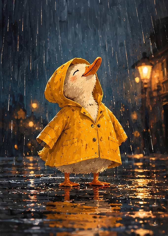 Cute Duckling in Yellow Raincoat