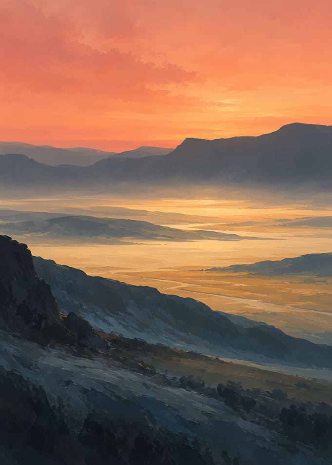 Golden Sunset Over Mountain Valley