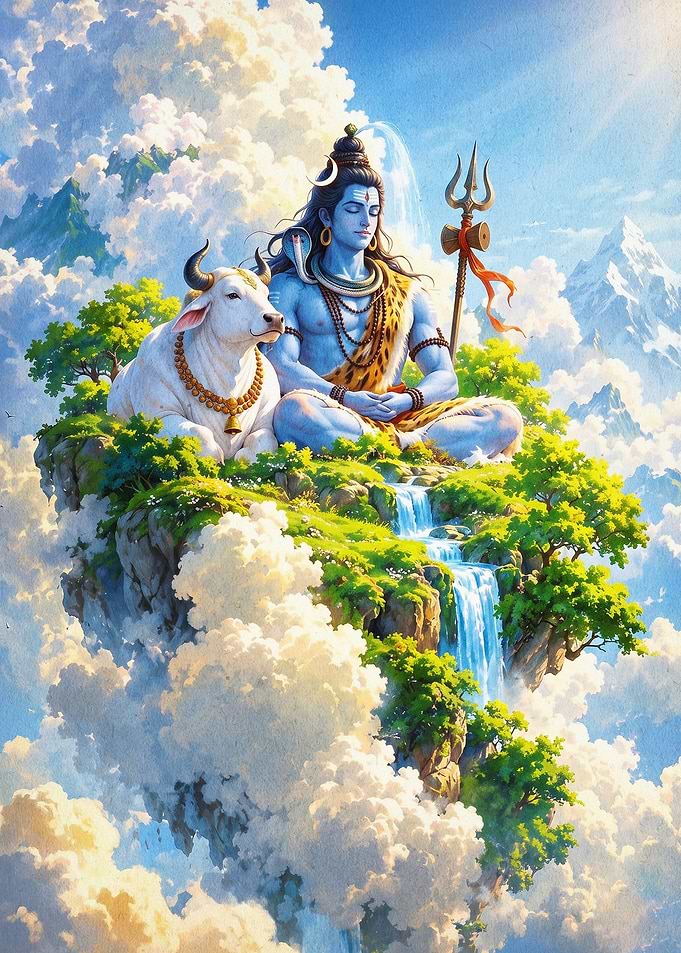 Shiva Deity Mountain Art Poster