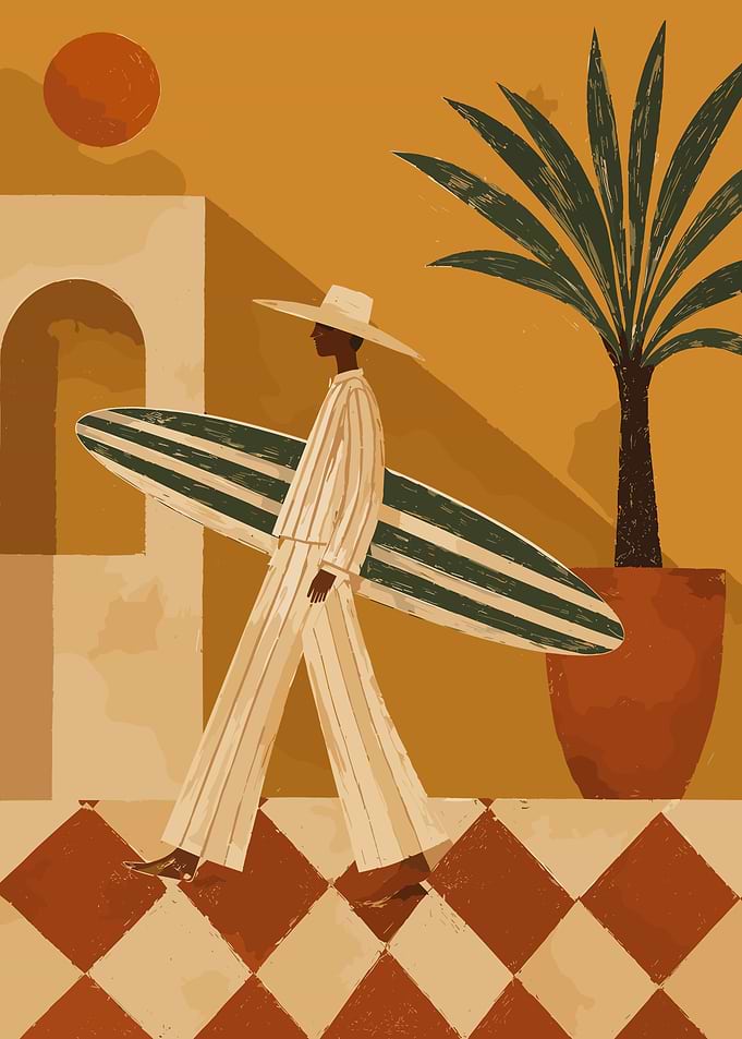 Surfer Walking in Retro Style