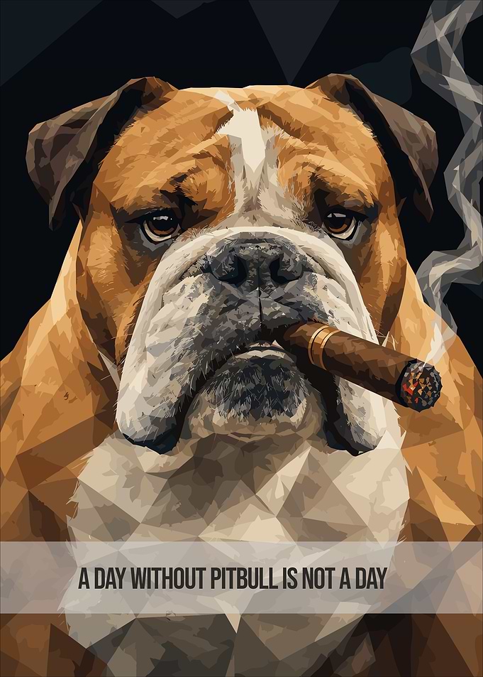 Low Poly Bulldog Smoking Cigar Poster
