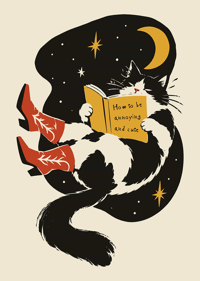 Cute Cat Reading Book Illustration