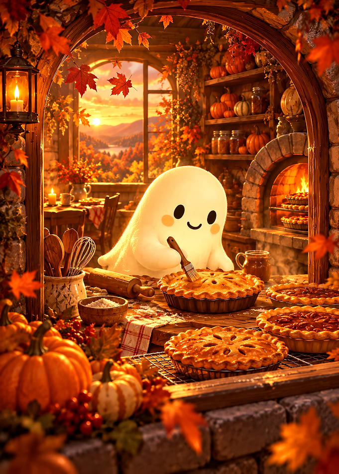 Cute Ghost Baking Autumn Pies