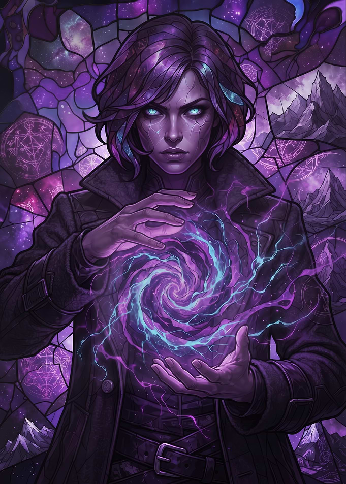 Cosmic Sorceress Casting Purple Magic