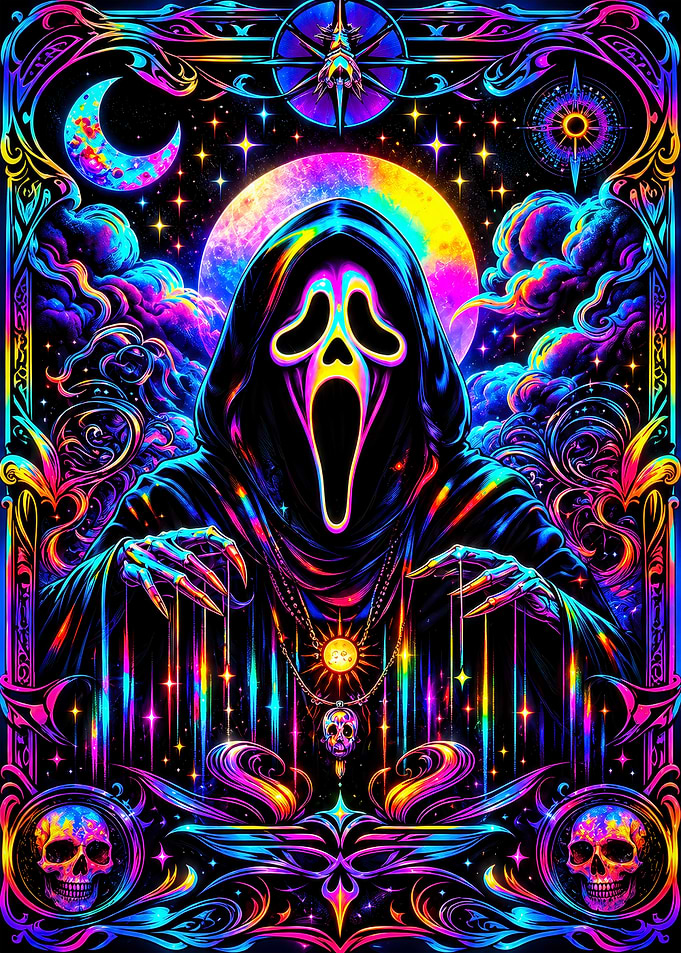 Psychedelic Neon Ghostface Horror Art