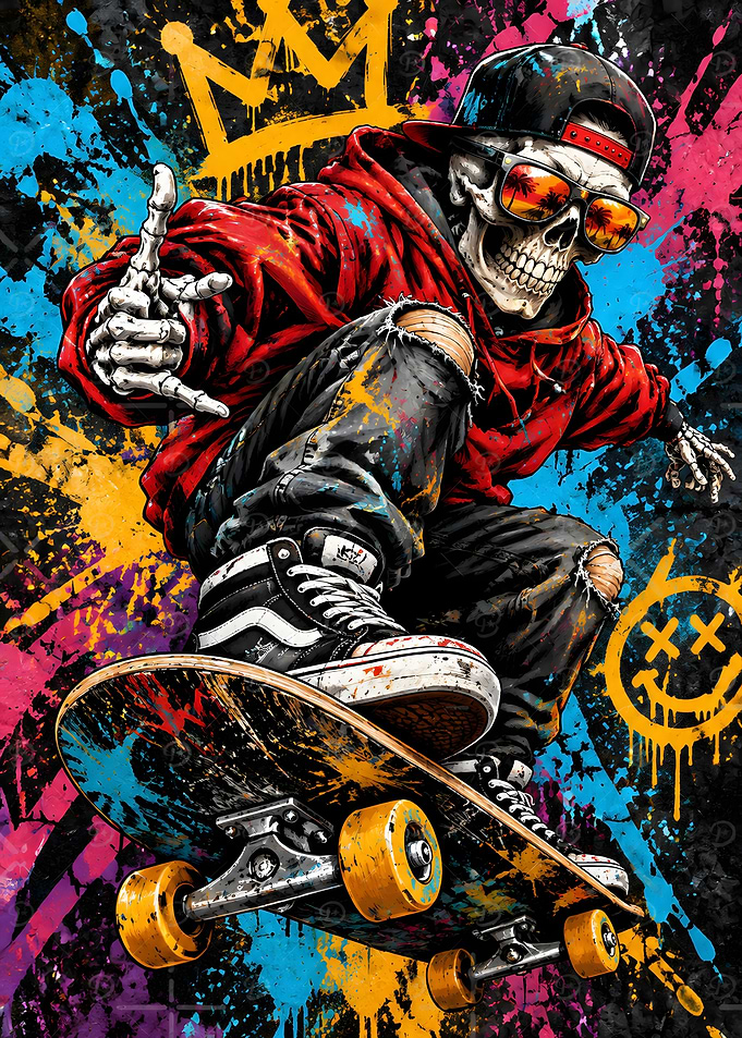 Graffiti Style Skeleton Skater Art