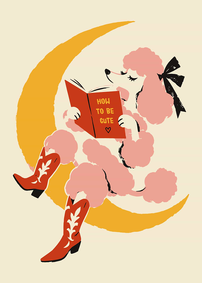 Cute Poodle Reading on the Moon
