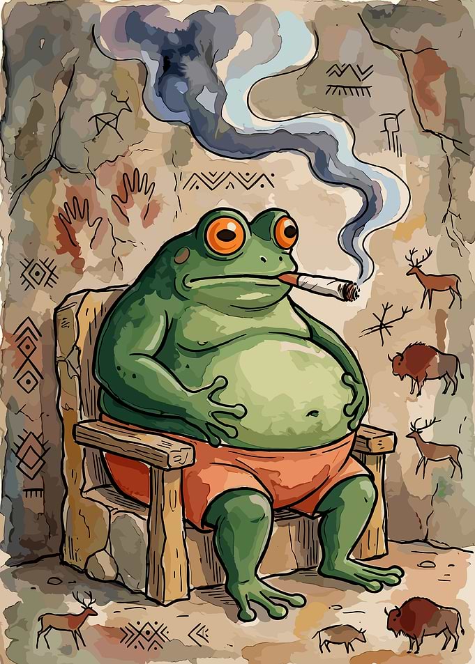 Smoking Frog in Cave Art Style