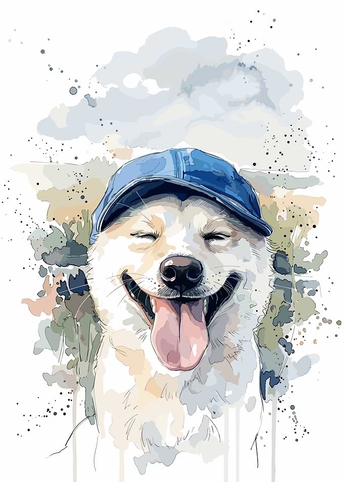 Happy Dog Wearing Blue Baseball Cap