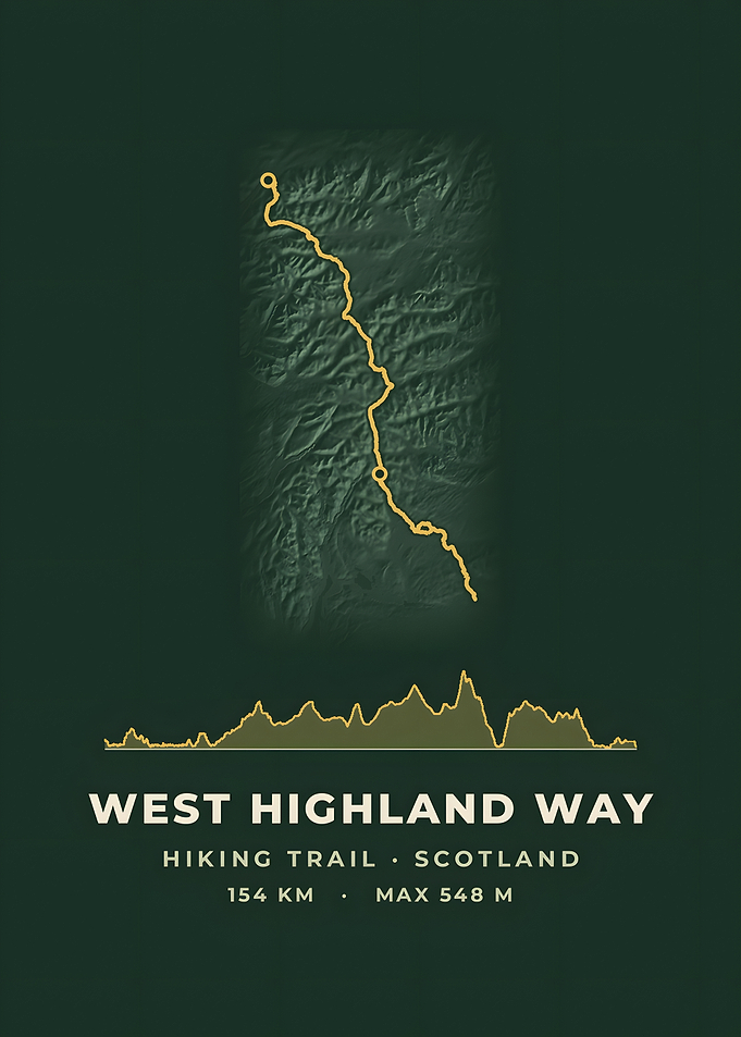 West Highland Way Hiking Trail Map Forest Green Print