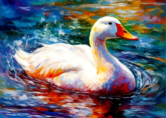 Colorful Impressionist Painting of a Duck
