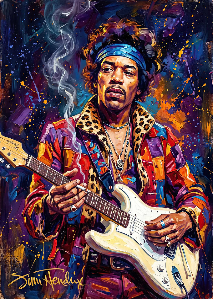 Jimi Hendrix Vibrant Oil Painting Portrait