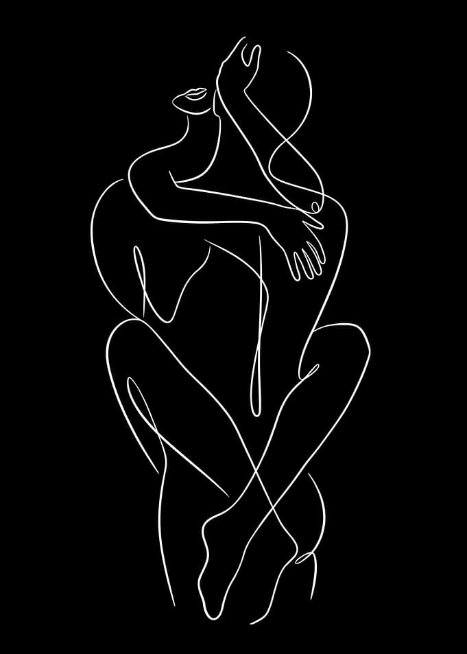 Minimalist Line Art Couple Embracing