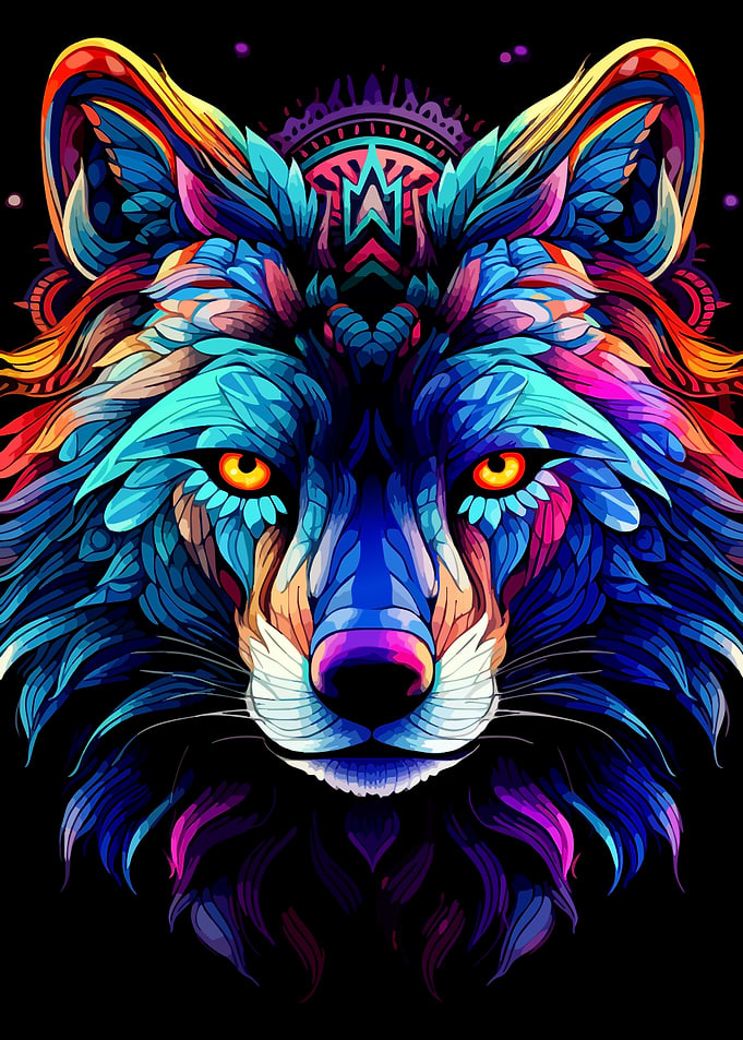 Vibrant Psychedelic Wolf Portrait