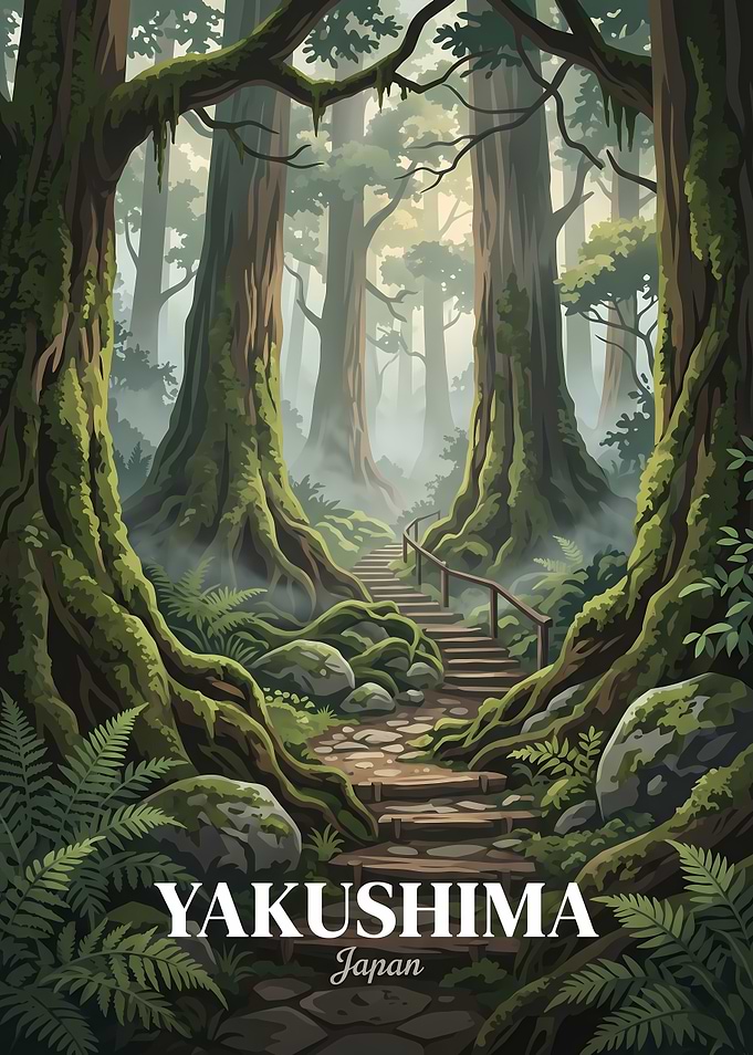 Yakushima Forest Travel Poster