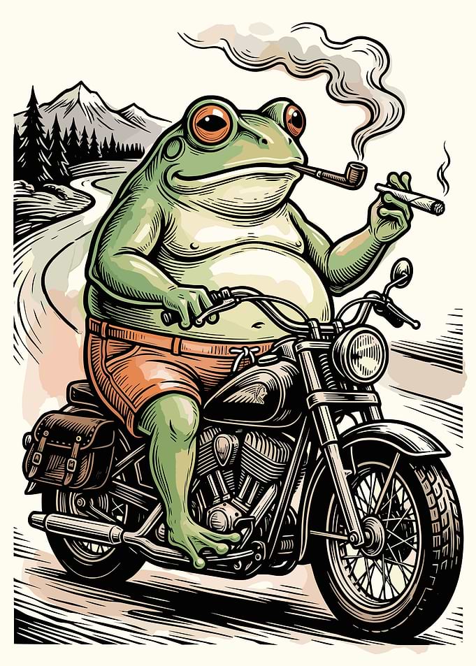Cool Frog Biker Riding Motorcycle