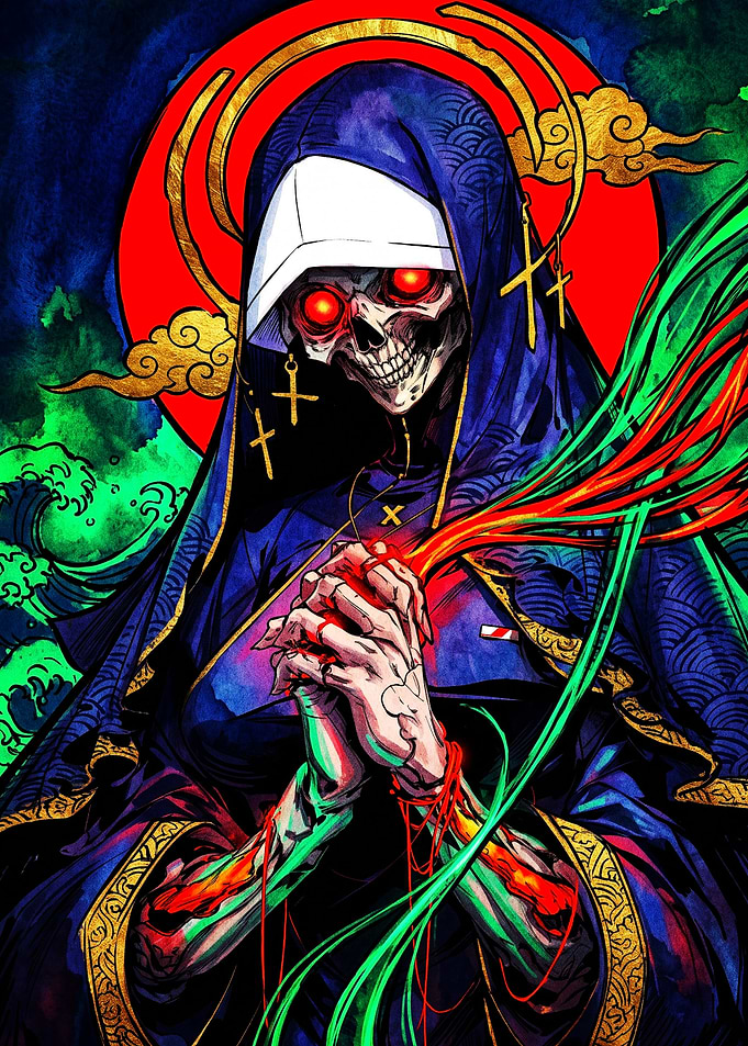 Undead Nun with Glowing Red Eyes