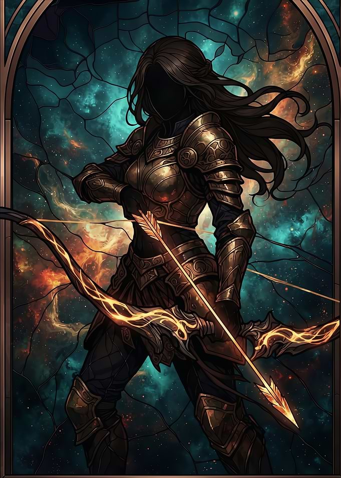 Stained Glass Cosmic Archer Warrior
