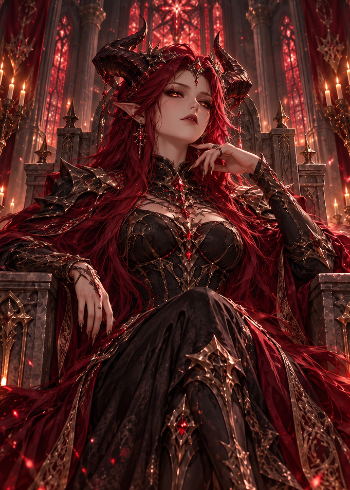 Red-Haired Demon Queen on Throne