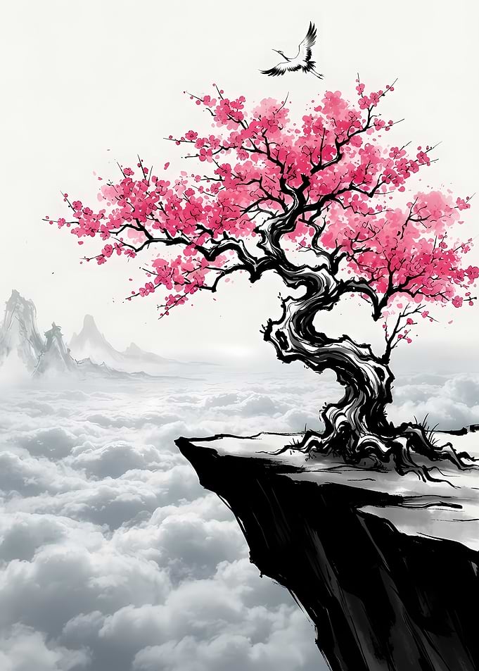 Cherry Blossom Tree Above Clouds