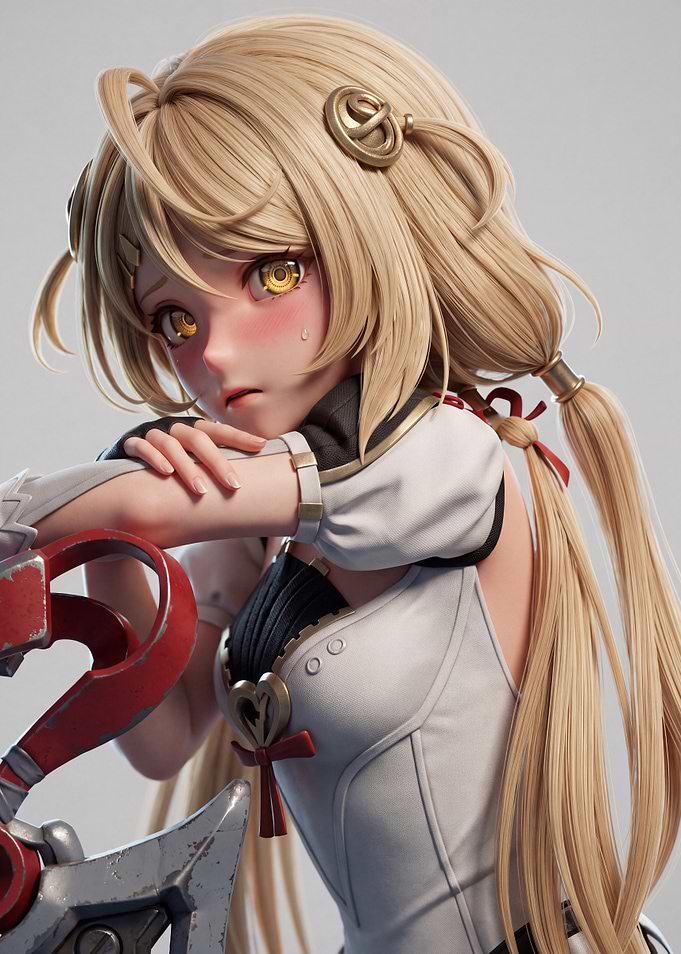Blonde Anime Girl with Mechanical Weapon
