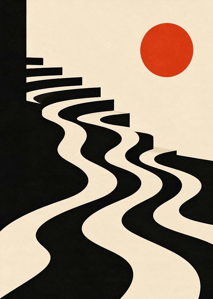 Minimalist Abstract Staircase and Sun