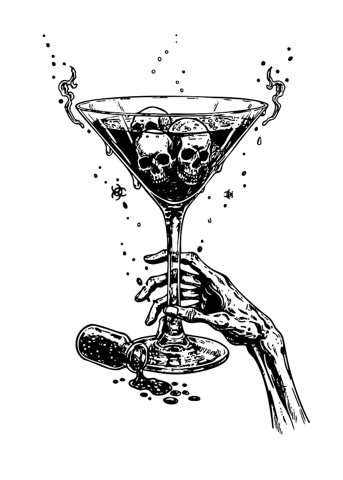 Gothic Skull Cocktail Illustration