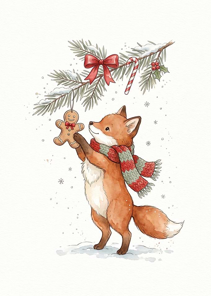 Cute Fox Decorating Christmas Tree