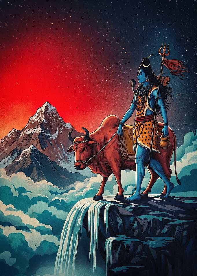 Shiva Deity Mountain Art Poster
