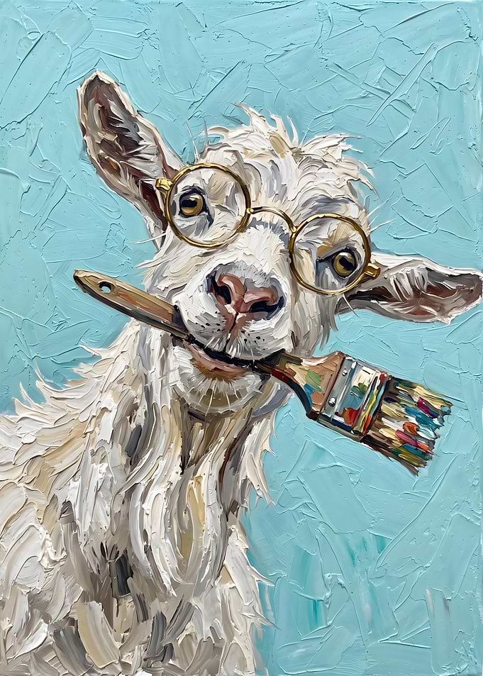 Whimsical Goat Artist Painting Portrait