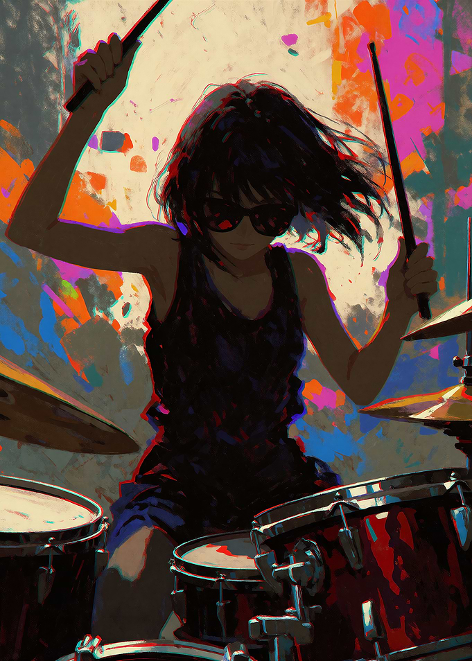 Cool Girl Playing Drums Art