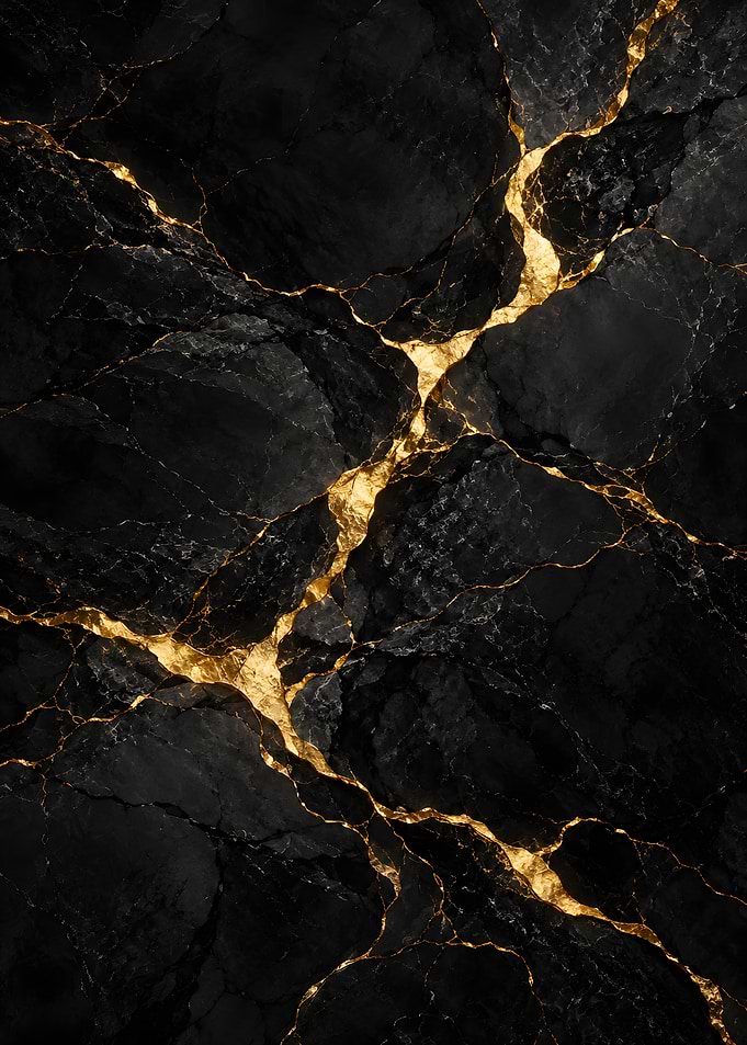 Black Marble Gold Cracks Kintsugi Art